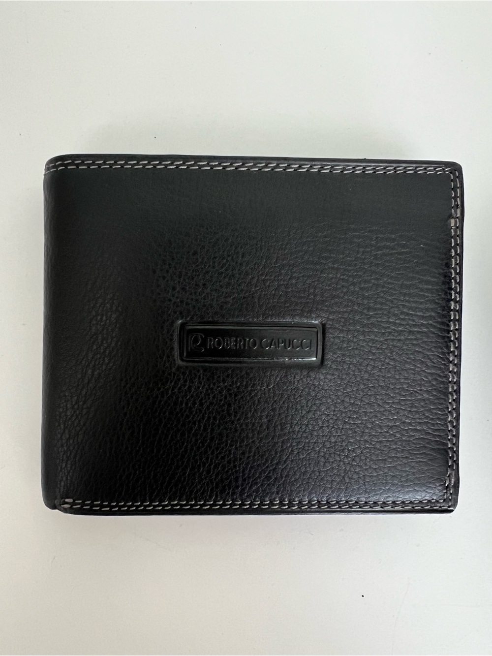 Men's Black Italian Leather Wallet - Sleek Bi-Fold Card & ID Holder